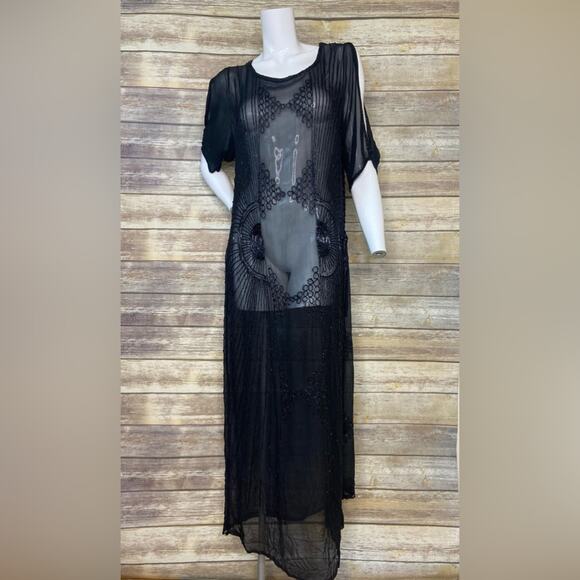 Vintage Dresses & Skirts - Antique Authentic black beaded 1920s flapper dress size S